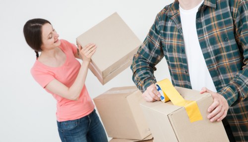 Professional movers carrying household items in Westkensington