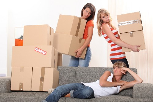 Office relocation boxes and equipment prepared for commercial moves in Westkensington